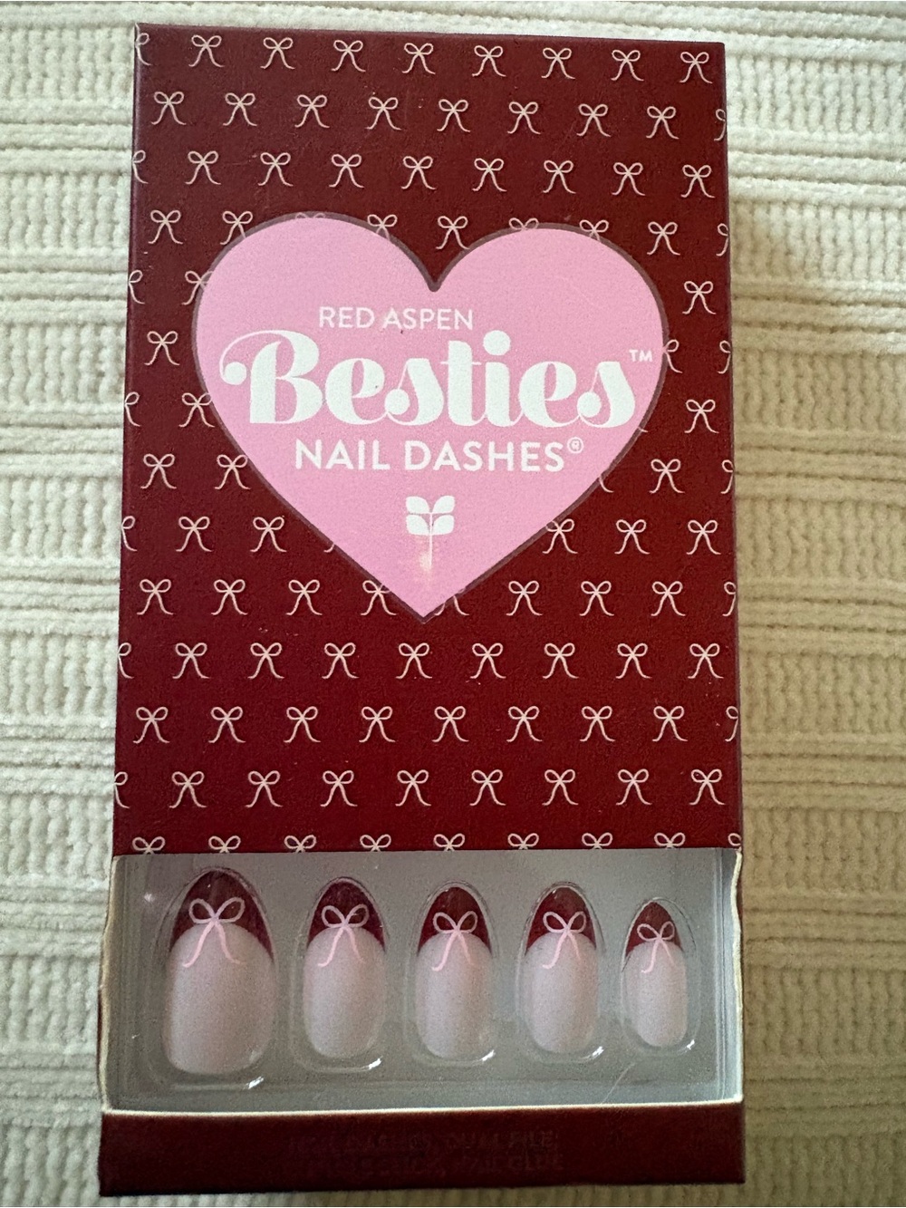 Red Aspen Nail Dashes Pink & Burgundy Press on Nails Tips Besties Wear Bows Ona